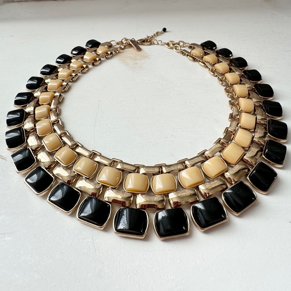 Retro The Limited Gold Tone with Black and Cream Lucite Statement Necklace